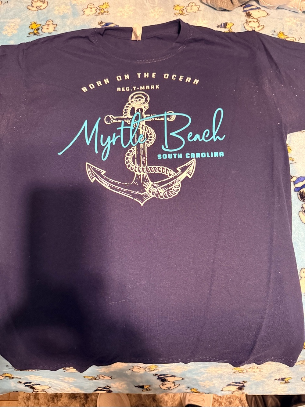 Gildan Navy Myrtle Beach South Carolina Anchor Tee with Teal Script